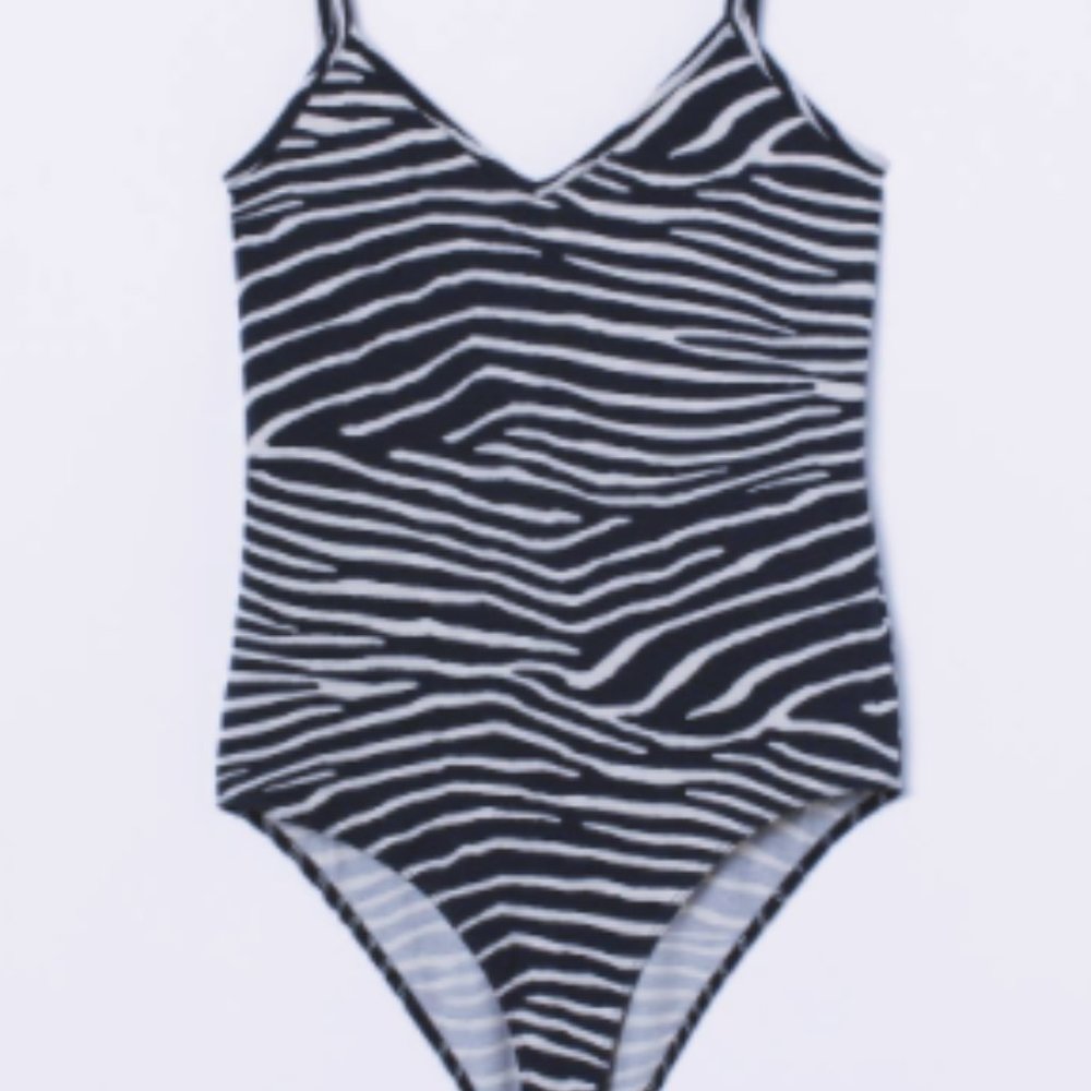 Zebra Print Sleeveless V-neck Bodysuit
